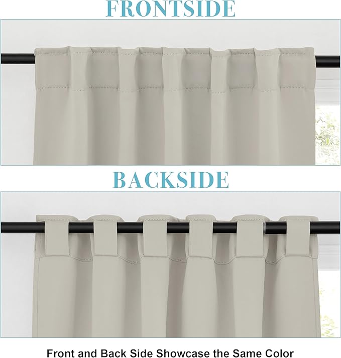 RYB HOME Blackout Curtains for Bedroom, Window Shades Thermal Insulating Privacy Drapes for Living Room Classroom Kitchen Bathroom Dining, Wide 42 x Long 45 inch, Natural 2 Panels