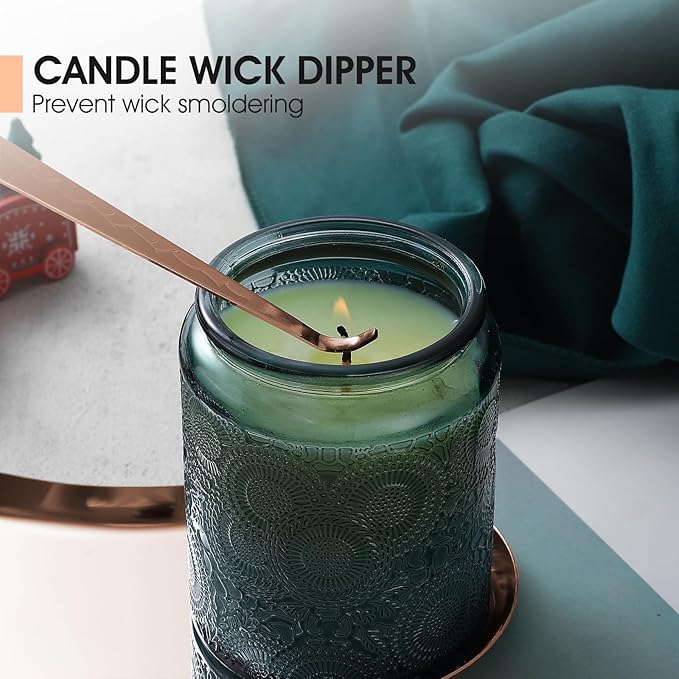 PATOISE 3 in 1 Candle Accessory Set Mini, Candle Wick Trimmer Cutter, Candle Snuffer, Candle Wick Dipper in Gift Package for Candle Aromatherapy Lovers(3PCS Rose Gold)
