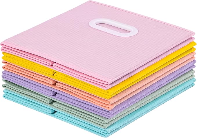 Stero Fabric Storage Cubes Bins, 11 inch Fun Colored Foldable Storage Baskets with Dual Plastic Handle for Home, Kids Room, Closet and Toys Organization, Multi Colored, Set of 6