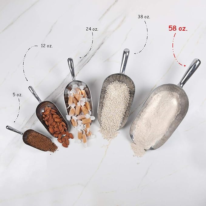 Cast Aluminum Utility Scoop - 58 oz. - Round Bottom, ice scoop For Multi-Purpose Use, With Finger Groove Handle (58 oz.)