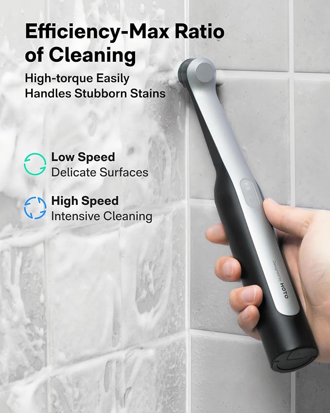 HOTO Wand™ Cordless Spin Scrubber, Electric Rechargeble Grout Cleaning Brush, IPX7 Waterproof Bathroom Scrubber, 12 Replaceable Brush Heads Version Power Scrubber for Grout, Tiles, Corners, Crevices
