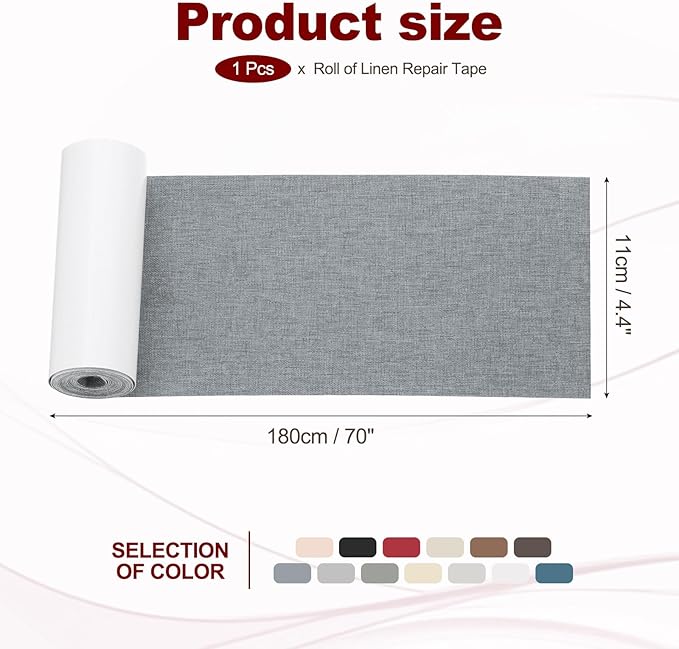 PATIKIL 70x4.4 Inch Linen Repair Tape, Repair Fabric Patch Self Adhesive Couch Patch Line Repair Patch for Furniture Sofa Car Seats Office Chairs, Dark Gray