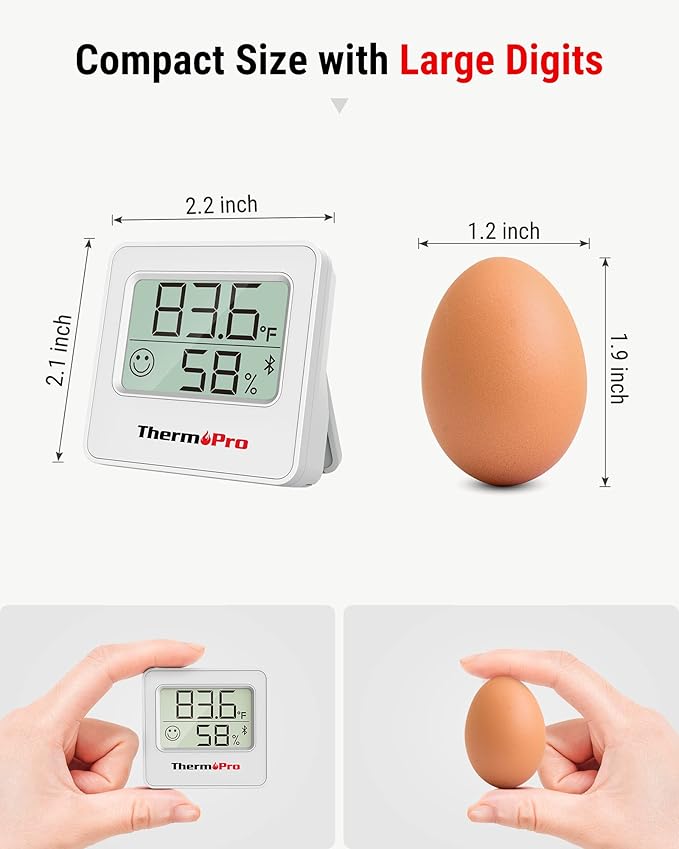 ThermoPro TP357 Digital Hygrometer Indoor Thermometer of 260FT, Bluetooth Humidity Meter with Smart App, Room Humidity Gauge with Humidity Sensor, 2-Year Data Storage and Export