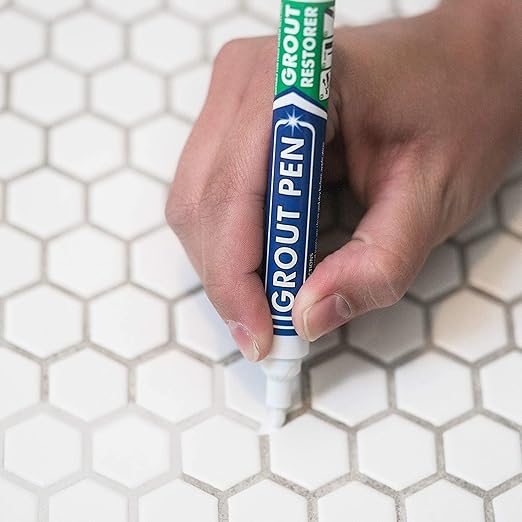 Grout Pen White Tile Grout Paint Marker: Waterproof Tile Grout Colorant and Sealer Pens for Cleaner Looking Floors & Whitener Without Bleach - Narrow 5mm, 2 Pack with Extra Tips (7mL) - White