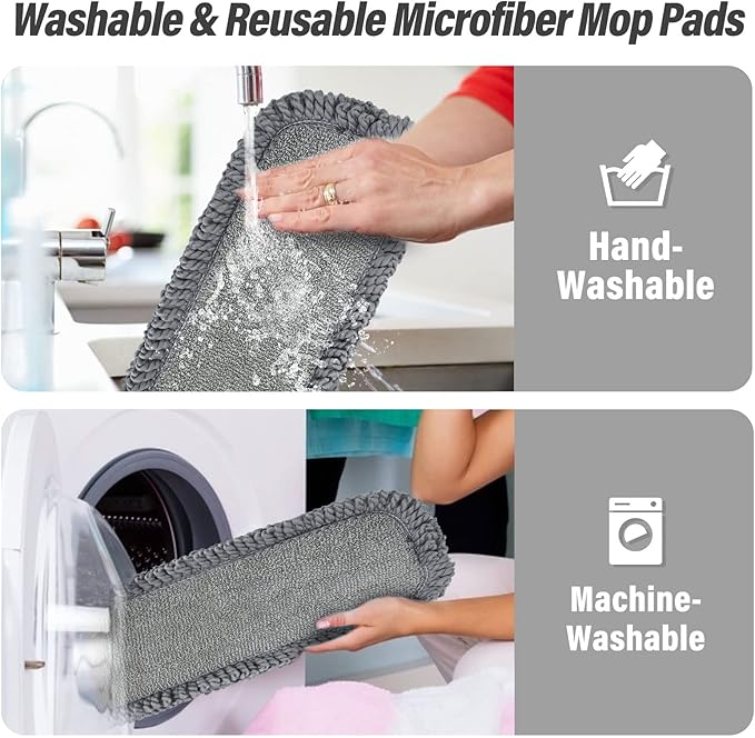 16.5 inch Mop Pads Refills, 3 Pack Microfiber Reusable Replacement Mop Pads Flat Replacements Heads for Wet Or Dry Floor Cleaning and Scrubbing, Grey Tassel Cloth