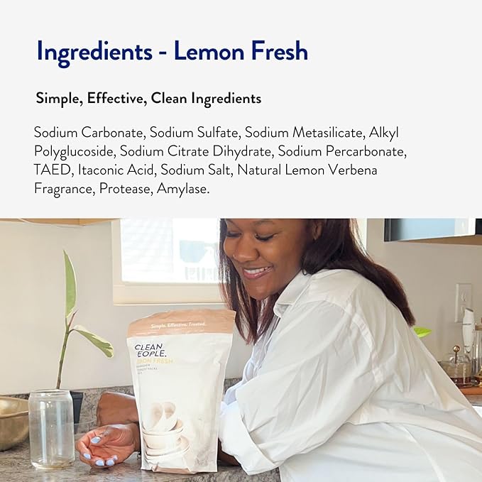The Clean People Dishwasher Pods - Cuts Grease & Rinses Sparkling Clean - Residue-Free - Phosphate Free Dishwashing Pods (120 Count, Lemon Verbena)