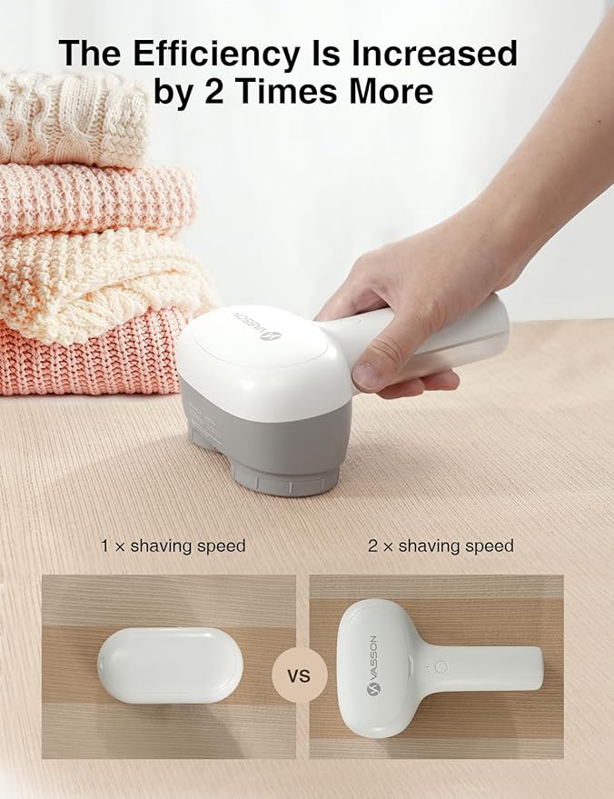 VASSON Fabric Shaver, Electric Lint Remover, Rechargeable Lint Shaver, Sweater Shavers to Remove Pilling, Large Fuzz Remover for Clothes Couch Furniture (Greyish White)