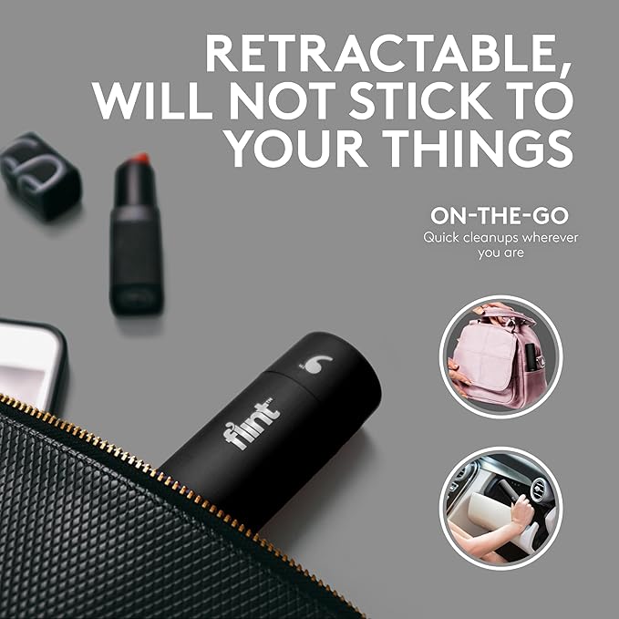 Flint Classic Black Retractable Mini Lint Roller with 90 Extra Sticky Sheets, Small and Portable Lint Roller, Ideal Pet Hair Remover, Travel Lint Rollers for pet Hair Extra Sticky