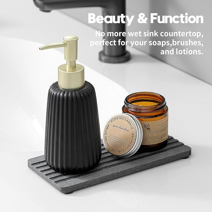 2PCS Diatomite Quick Stone Drying Tray Mat For Bathroom & Kitchen Counter, Instant Dry Water Absorbent Drink Bar Coaster,Vanity Sink Caddy Organizer,Dish Soap Sponge Holders, Charcoal,8"x3.8"