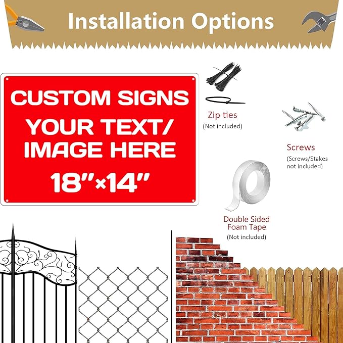 Repaly Personalized signs,Aluminum Weatherproof Metal Sign Multiple Sizes Custom Personalized Text And picture Here,hazard sign,garden sign,custom door sign,Customised business signs(18 * 14 IN,Red)