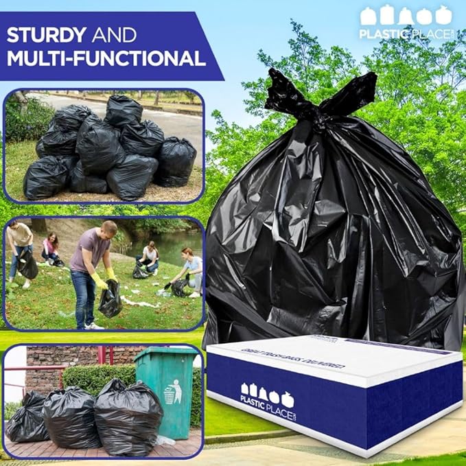 Plasticplace Contractor Trash Bags 40-45 Gallon │ 3.0 Mil │ Black Heavy Duty Garbage Bag │ 40” x 48” (50 Count)