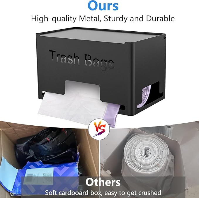 2-Pack Trash Bag Holder Dispenser, Stackable Garbage Bag Dispenser, Extra Large Trash Organizer for Kitchen Laundry Under Sink, Wall Mounted or Freestanding, Metal Black