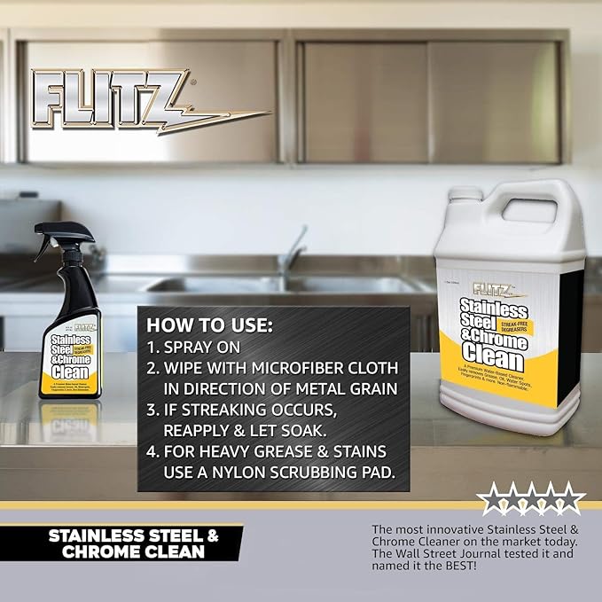 Flitz Stainless Steel & Chrome Clean - 16oz Bottle, USA-Made Stainless Steel Cleaner Spray for Appliances - Grill, Fridge, Sink Stain Remover - Also Works on Aluminum Surfaces (12 Pack)