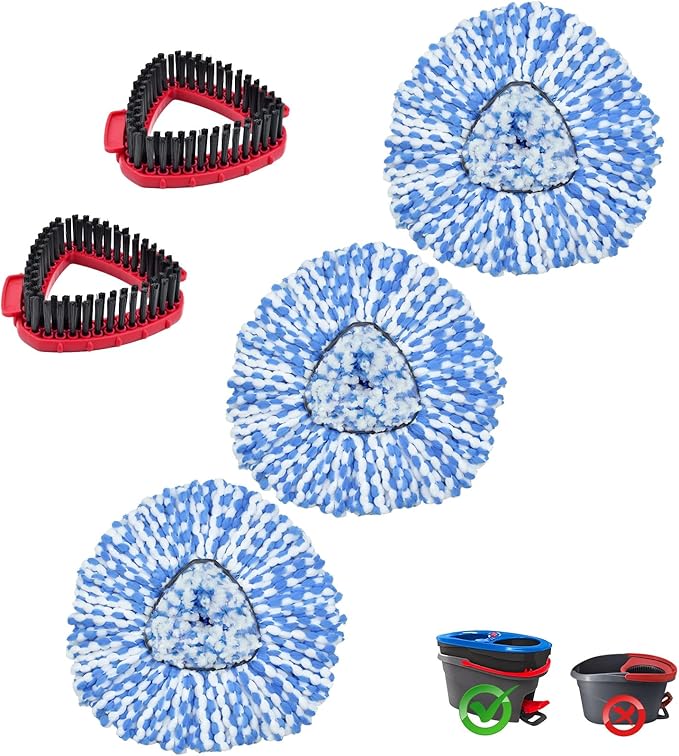 Mop Heads Replacements for Ocedar, 3 Pack Mop Replace Head for Ocedar RinseClean 2-Tank System, Spin Mop Replacement Head with 2 Scrubber Mop Head, Microfiber Mop Refills Deep Cleaning