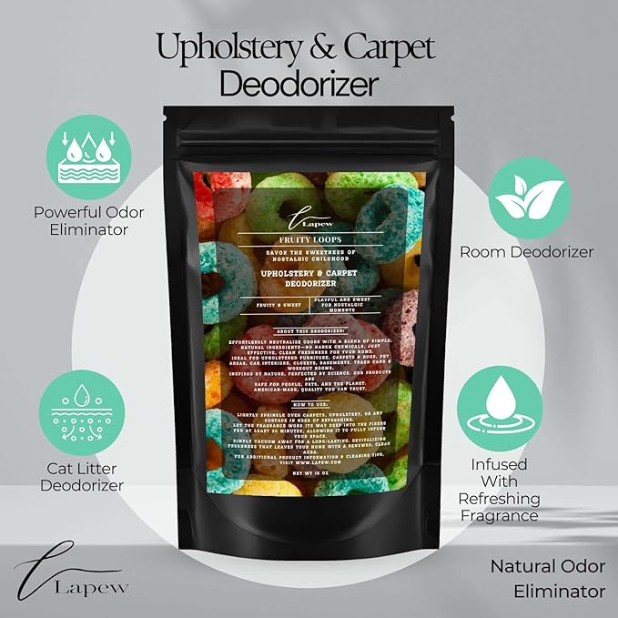 Fruity Loops Carpet Freshener Powder: Powerful Odor Eliminator for Home, Upholstery Deodorizer, Carpet Deodorizer, Pet Urine, Cat Litter Box - Fruity Loops Fragrance.