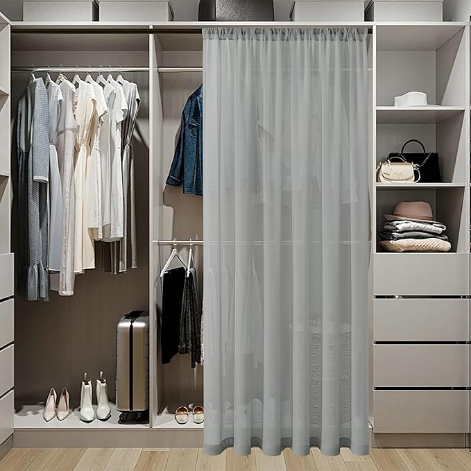 Tollpiz Sheer Door Curtains Closet Linen Textured Curtain Sheers Doorway Light Filtering Voile French Door Rod Pocket Curtains Patio Glass Door, 54 x 63 inches Long, Silver Grey, Set of 1 Panel