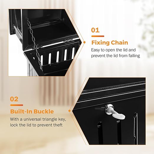 BEAMNOVA Trash Can Outdoor Top Tray Black Stainless Steel Commercial Garbage Enclosure with Locking Lid Heavy Duty Industrial Yard Garage Waste Container, 35.5 * 15.8 * 15.8 in
