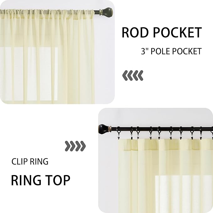 Tollpiz Sheer Door Curtain Closet Linen Textured Curtains Sheer Doorway Light Filtering Voile Patio Door Rod Pocket Curtain French Door, 54 x 72 inches Long, Transparent Yellow, Set of 1 Panel