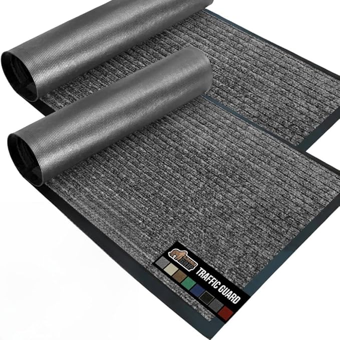 GORILLA GRIP Traffic Guard Door Mat, 2 Pack, Heavy Duty Waterproof Doormat, Commercial Office Space Welcome Mats, Stain and Fade Resistant, Low Profile, Strong Rubber Backing, 29x17, Gray