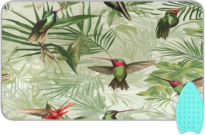 Green Anna Hummingbird and Palm Leaves Ironing Mat Thickened Ironing Blanket Travel Portable Double-Side Using Ironing Pad Travel Isolate Heat Pad Cover for Washer Dryer Table Top Countertop 27