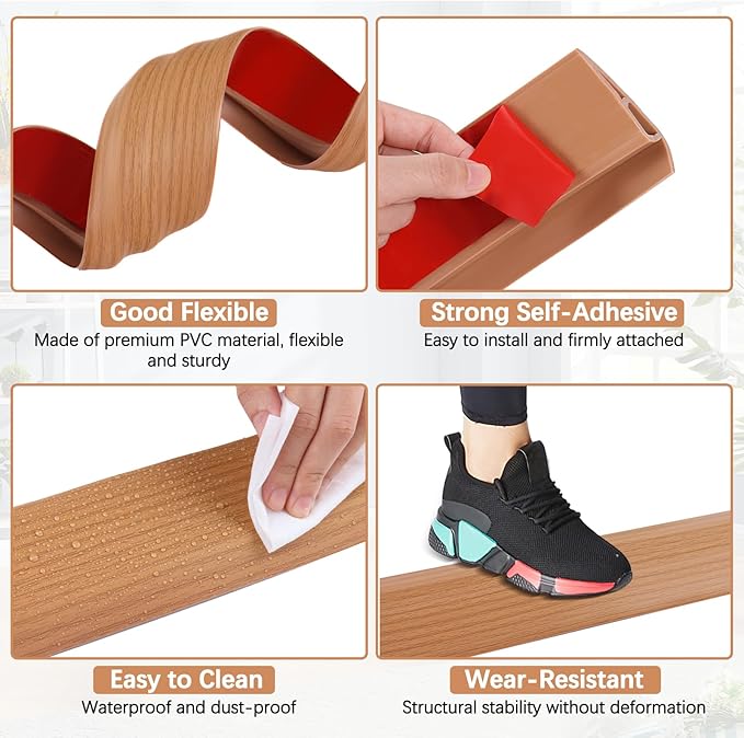 Vinyl Door Threshold Flooring Transition Strip Self Adhesive Carpet Edging Strip for Laminate Doorway Edge Threshold from 3/5" to 4/5" (Yellow Wood Grain, 3.3 Ft)