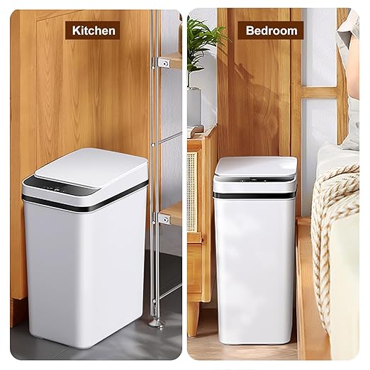 Yatmung Skinny Trash Can Automatic Touchless - 4 Gallons Motion Sensor Bathroom Trash Can - Electric, Slim, Plastic - Narrow Garbage Can with Lid - Thin Smart Trash Bin - 15.5 Liters (White)