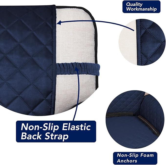 PureFit Reversible Quilted Sofa Cover, Water Resistant Slipcover Furniture Protector, Washable Couch Cover with Non Slip and Elastic Straps for Kids, Dogs, Pets (Oversized Loveseat, Navy/Ivory)