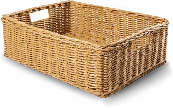The Basket Lady Under the Bed/Basic Wicker Storage Basket, Large, 22 in L x 16.5 in W x 7 in H, Sandstone
