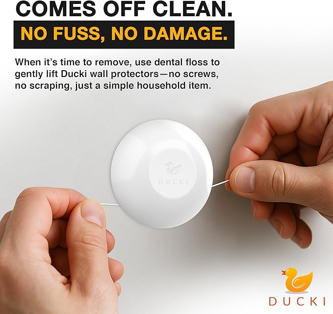 Ducki Door Stop Wall Protector | Self Adhesive Door Knob Wall Protectors from Door Knobs | Rubber Door Stoppers for Wall Damage & Noise | Durable, Shock Absorbent & Discreet | 4 Pack Clear Door Stops
