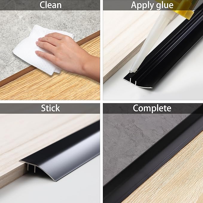 Gaahing Aluminum Floor Transition Threshold Strip, Bridge The Height Gap Between 0.2 to 0.5 inches for Doorway Ramp Tiles Laminate Planks (35.4in x 1.7in, Matte Black)