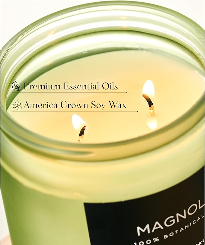 M&SENSE Magnolia Jasmine Spring Scented Candle, 11.6oz 70 Hours Long Lasting Clean Non Toxic All Natural Soy Wax Candle for Relaxing & Stress Relief, 2 Wick Romantic Fragrance Gifts for Home Decor