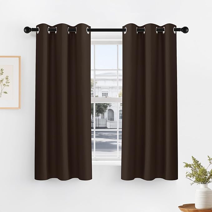 PONY DANCE Blackout Curtain Panels - Thermal Insulated Room Darkening Drapes Energy Saving Window Treatments Draperies for Small Window, 42 by 45 inches, Chocolate Brown, 2 PCs