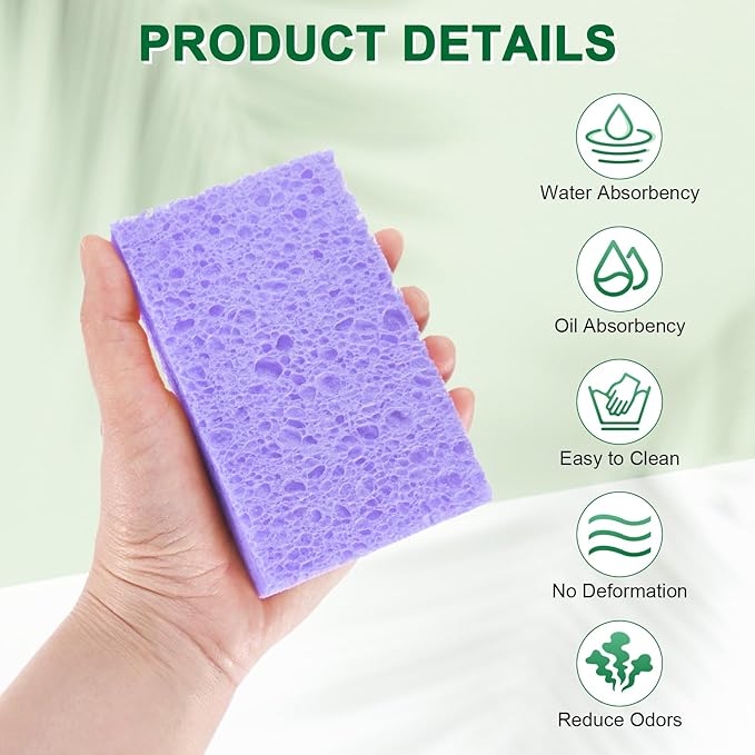 12-Pack Kitchen Sponges, Condense Eco Cellulose Non-Scratch Scrub Heavy Sponge for Kitchen/Household/Bathroom, Clean Tough Messes Dish Scrubber [Purple]