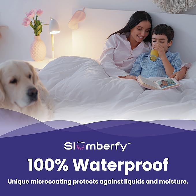 Cal King Size Waterproof Cooling Mattress Protector by Slumberfy - Premium Skin-Safe Cover, Natural Fabric with ArcticTex Technology, Noiseless Quilted Mattress Cover - 72x84 in.