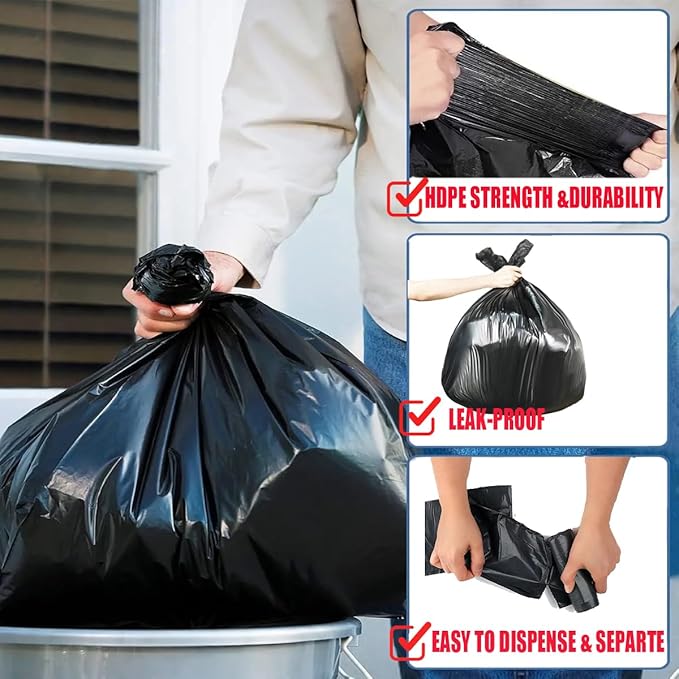 40-45 Gallon Lawn & Leaf Trash Bags, 250 Count Bulk, Black Garbage bags, Multi-purpose Trash Can Bin Liners for Home Commercial, Outdoor, Construction, Industrial