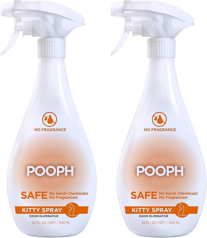 POOPH Kitty Spray - Odor Eliminator, 32oz - Dismantles Odors on a Molecular Basis, Cats, Freshener, Eliminator, Urine, Poop, Pee, Deodorizer, Fresh, Clean, Furniture, Potty, Safe - 2 Pack