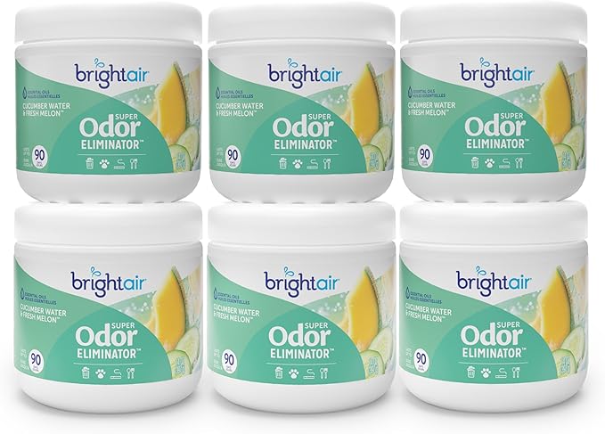 Bright Air 14 oz. Super Odor Eliminator, For Medium-Size Spaces, Cucumber Water & Fresh Melon Scent, Case of 6, Odor Eliminator & Air Freshener, Natural Essential Oils, Lasts Up to 90 Days Each