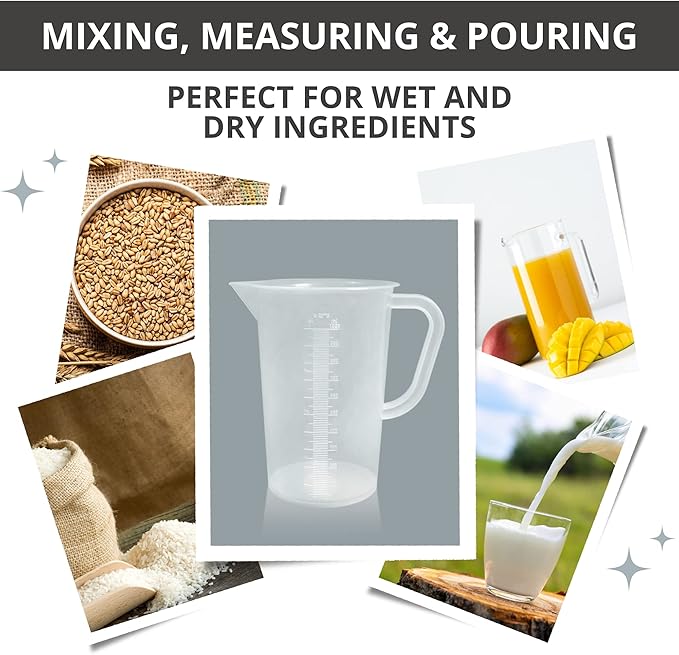 Plastic Graduated Measuring and Mixing Pitcher - 1000ml Plastic Graduated Measuring Pitcher - Large Cylinder Graduated Measuring Container with Handle and Pour Spout - 1 Liter