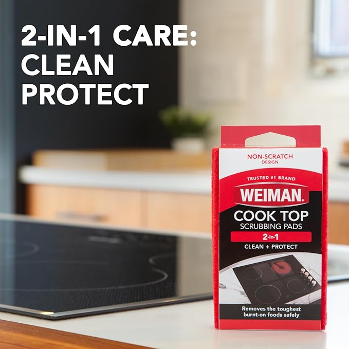 Weiman Ceramic and Glass Cooktop Cleaner - Heavy Duty Cleaner and Polish (10 Ounce Bottle and 3 Scrubbing Pads)