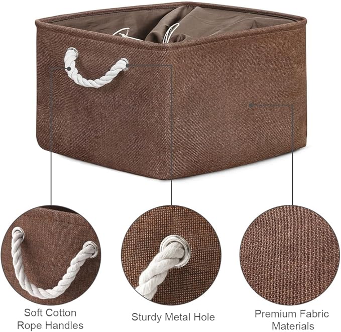 TheWarmHome Organization and Storage Basket for Organizing - 17x14x10 inch 3 Pack Fabric Storage Cubes, Collapsible Storage Bins for Shelves Closet Organizer Toy Gift Cloth (Brown)
