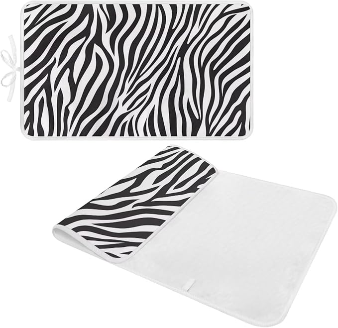 Zebra Print Ironing Mat Portable Iron Pad Magnetic Cover and Padding for Top of Washer, Dryer, Tabletop, Countertop,Travel Small Size Ironing Pads 32 x 16 Inch