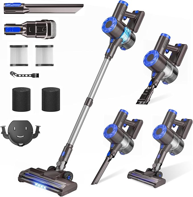 Cordless Vacuum Cleaner, Super Power Suction Stick Vacuum Cleaners with 2200 mAh Battery,8-in-1 Lightweight Self-Standing, 35 Mins Runtime for Home Low-Pile Carpet Pet Hair