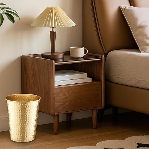 Monarch Abode Brushed Gold Hand Hammered Metal Wastebasket for Home Office Bedroom, Decorative Waste Basket, Modern Garbage Can, Durable & Decorative Trash Bin, Brushed Gold Bathroom Trash Can