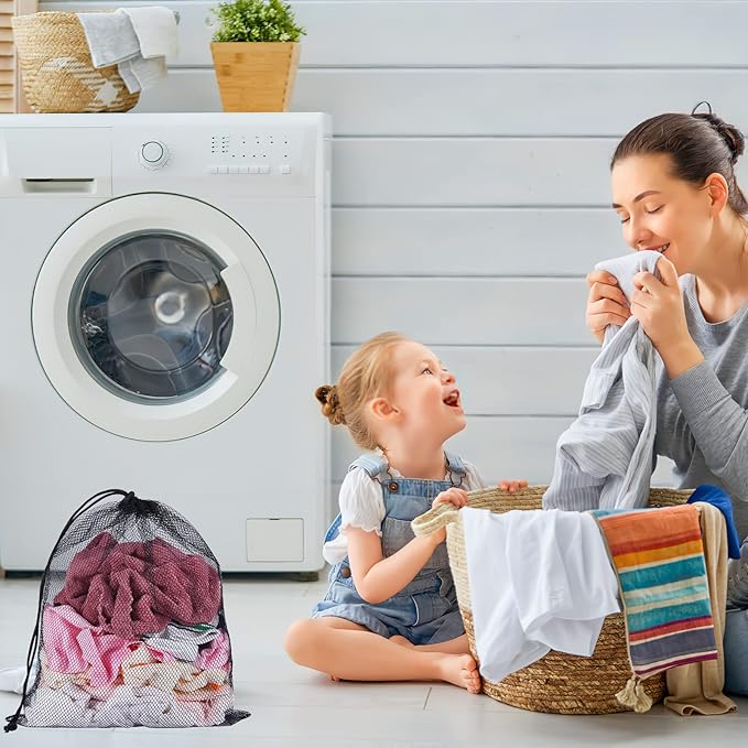 12Pcs Mesh Laundry Drawstring Bag,Nylon Drawstring Gym Bag with Cord Lock Closure 18"X24"