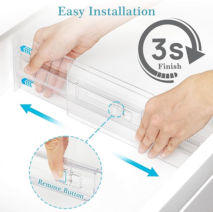Vtopmart 14 Pack Drawer Dividers for Clothes, 4" High 10.2"-16.6" Adjustable Expandable Dresser Drawer Organizer, Clear Plastic Separators for Dresser, Baby Clothing, Underwear, Cosmetic, Toiletries