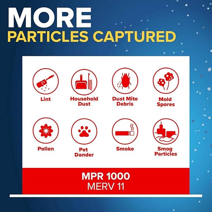 Filtrete 14x30x1 AC Furnace Air Filter, MERV 11, MPR 1000, Micro Allergen Defense, 3-Month Pleated 1-Inch Electrostatic Air Cleaning Filter, 6 Pack (Actual Size 13.81x29.81x0.81 in)