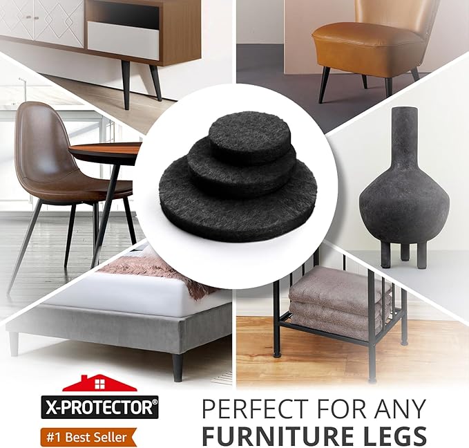 Felt Furniture Pads 235 PCS X-Protector! Huge Quantity of Black Furniture Pads for Hardwood Floors with Many Big Sizes – Your Ideal Wood Floor Protectors for Furniture.