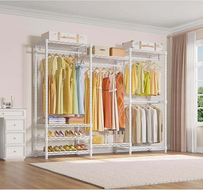 VIPEK V5 Portable Closet Wardrobe Heavy Duty Clothes Rack, Freestanding Clothing Racks with 4 Hang Rods & 8 Shelves, Adjustable Custom Closet Racks, 68.9" L x 15.7" W x 76.4" H, Max Load 800LBS, White