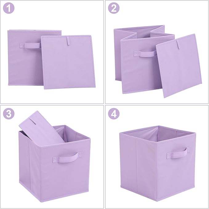 Stero Fabric Storage Bins 6 Pack Fun Colored Durable Storage Cubes with Handles Foldable Cube Baskets for Home, Kids Room, Closet and Toys Organization Purple, Pink, peachpuff