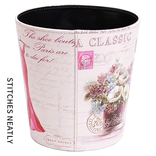 PU Leather Small Trash Can Wastebasket, Round Garbage Container Basket for Bathrooms, Laundry Room, Kitchens, Offices, Kids Rooms, Bedrooms,Dorms,Home Decorative Art Bin, 2.9 Gallon(Red Dress)